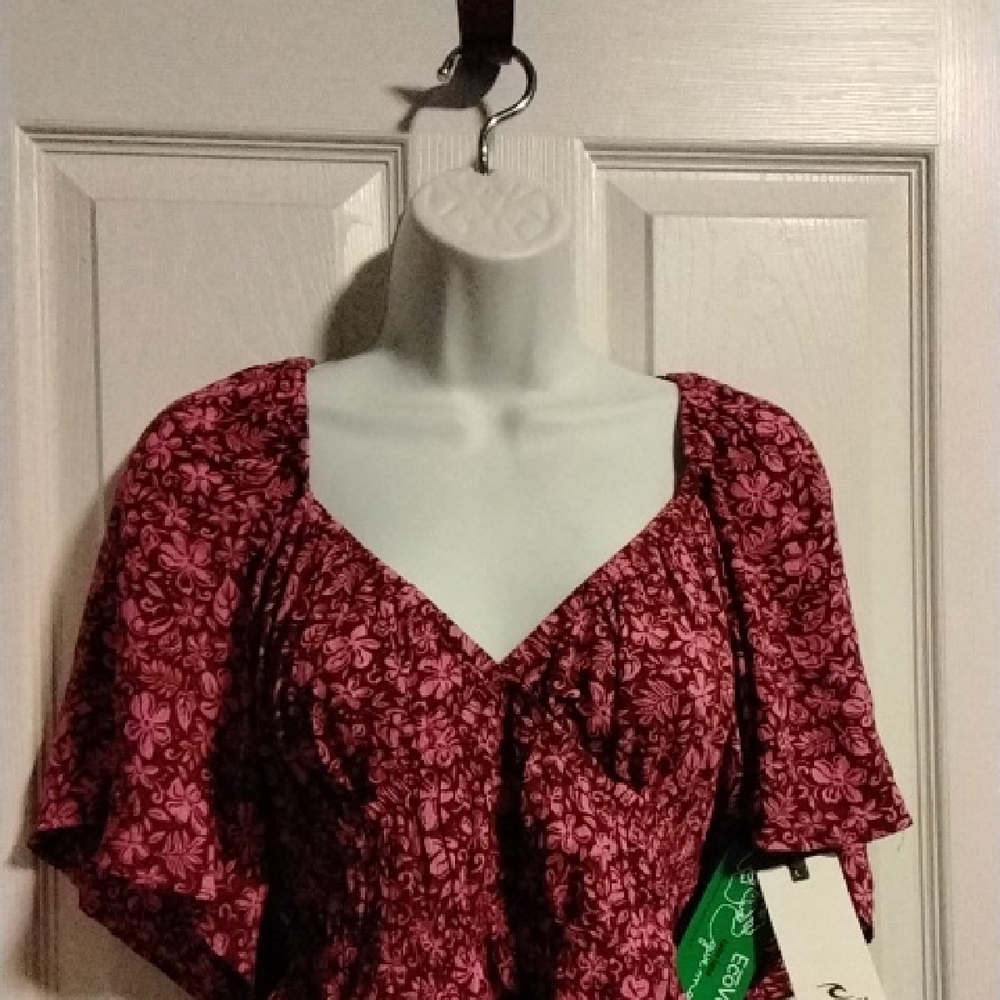 Rip Curl Beach Party Smocked Crop Top Peplum Burgundy Pink Floral NWT Size M - Picture 3 of 9